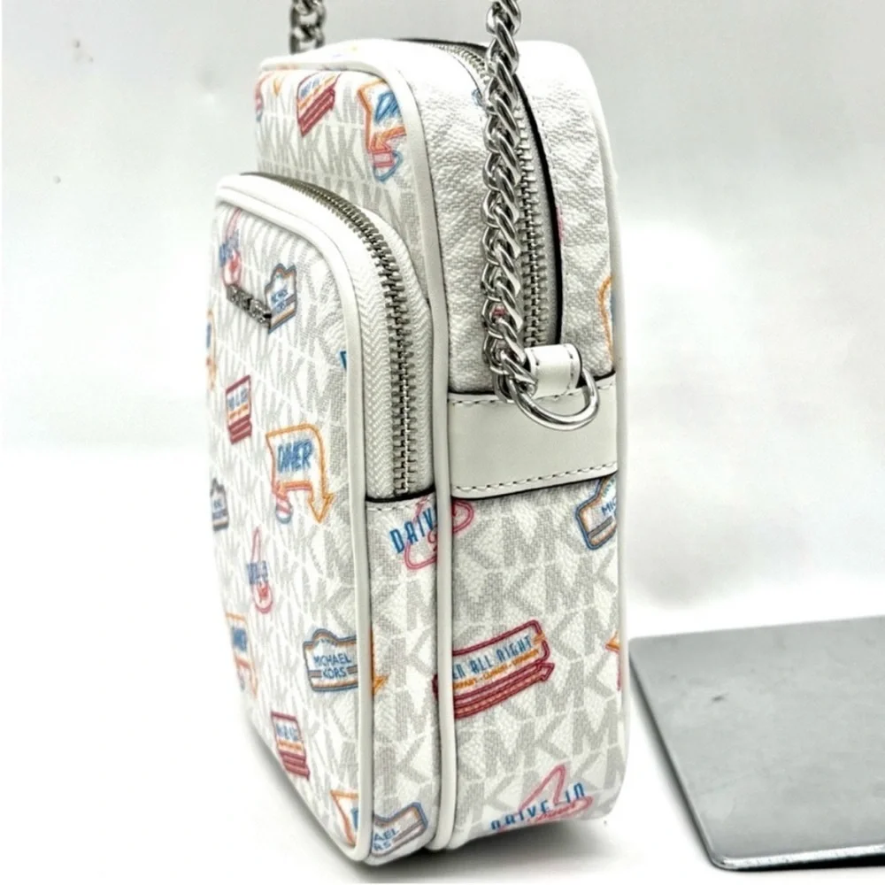 Michael Kors Jet Set Medium Printed Signature Logo Crossbody Bag Optic White